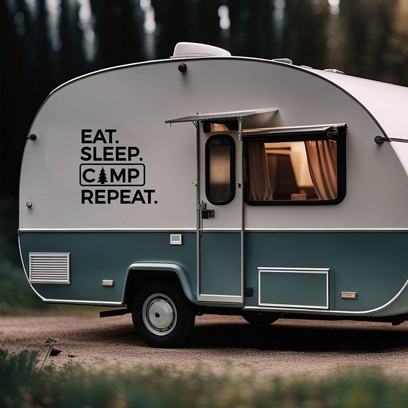 Outdoor Adventure Quotes - Повторная наклейка Eat Sleep Camp для